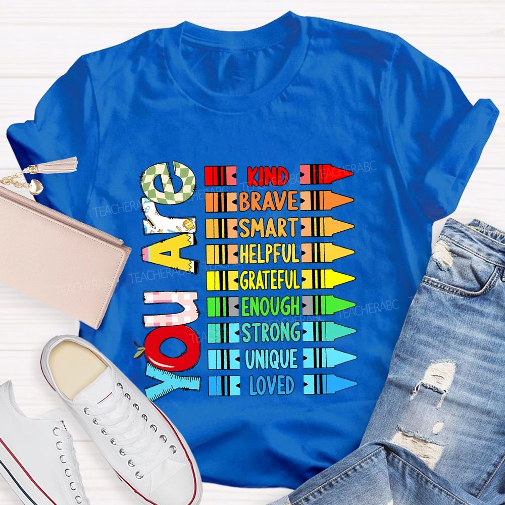 You Are Kind Colorful Crayon Teacher T-Shirt