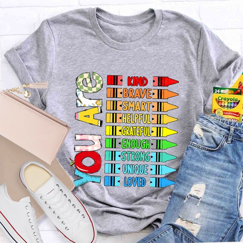 You Are Kind Colorful Crayon Teacher T-Shirt