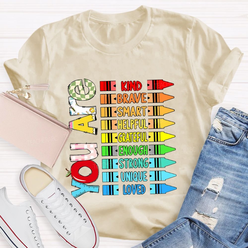 You Are Kind Colorful Crayon Teacher T-Shirt