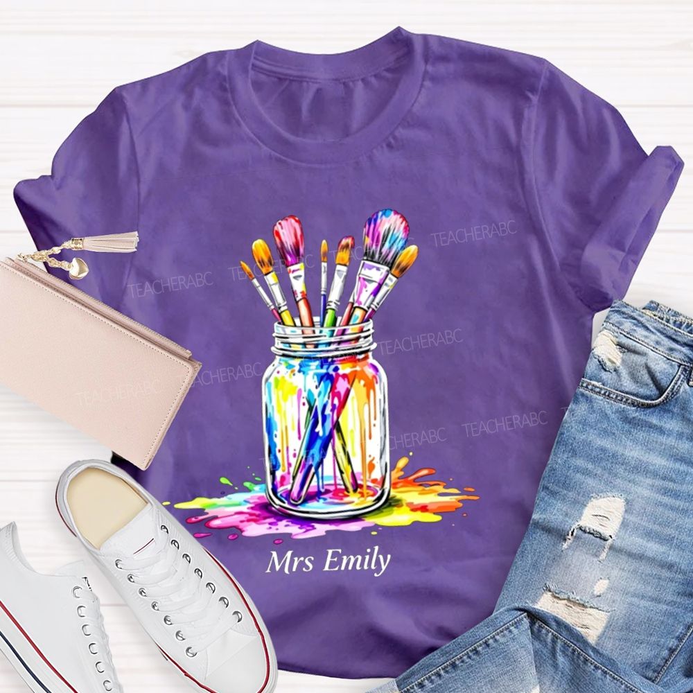 Personalized Art Name Colorful Brush Teacher T-shirt