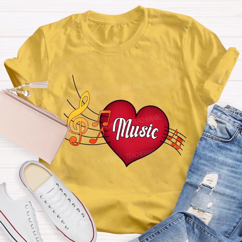 Heart Music And Musical Notes Teacher T-shirt