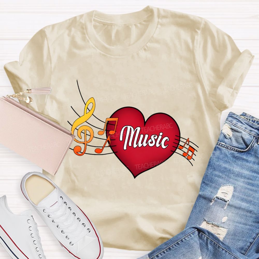 Heart Music And Musical Notes Teacher T-shirt