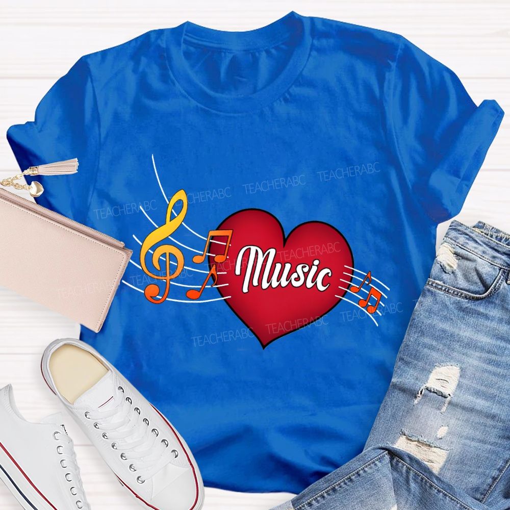 Heart Music And Musical Notes Teacher T-shirt