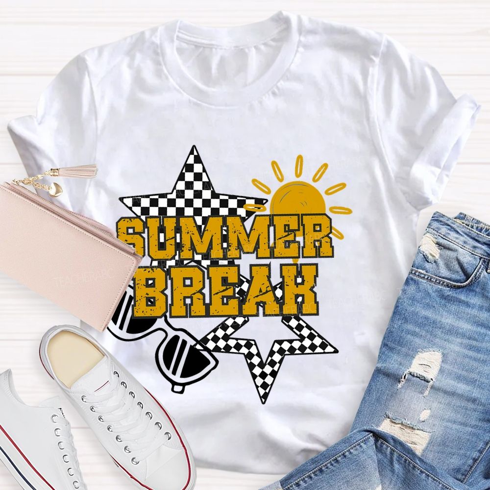 Summer Break Grid Stars Teacher T-shirt