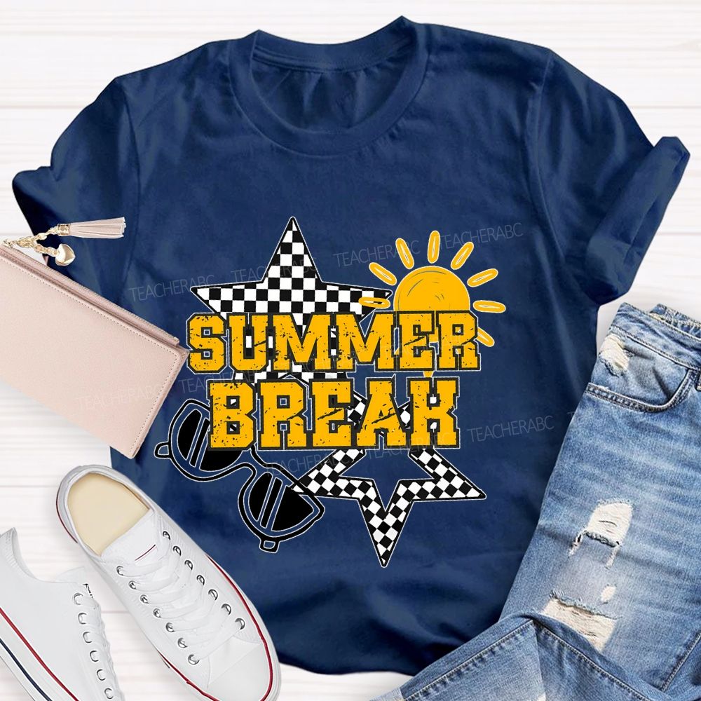 Summer Break Grid Stars Teacher T-shirt