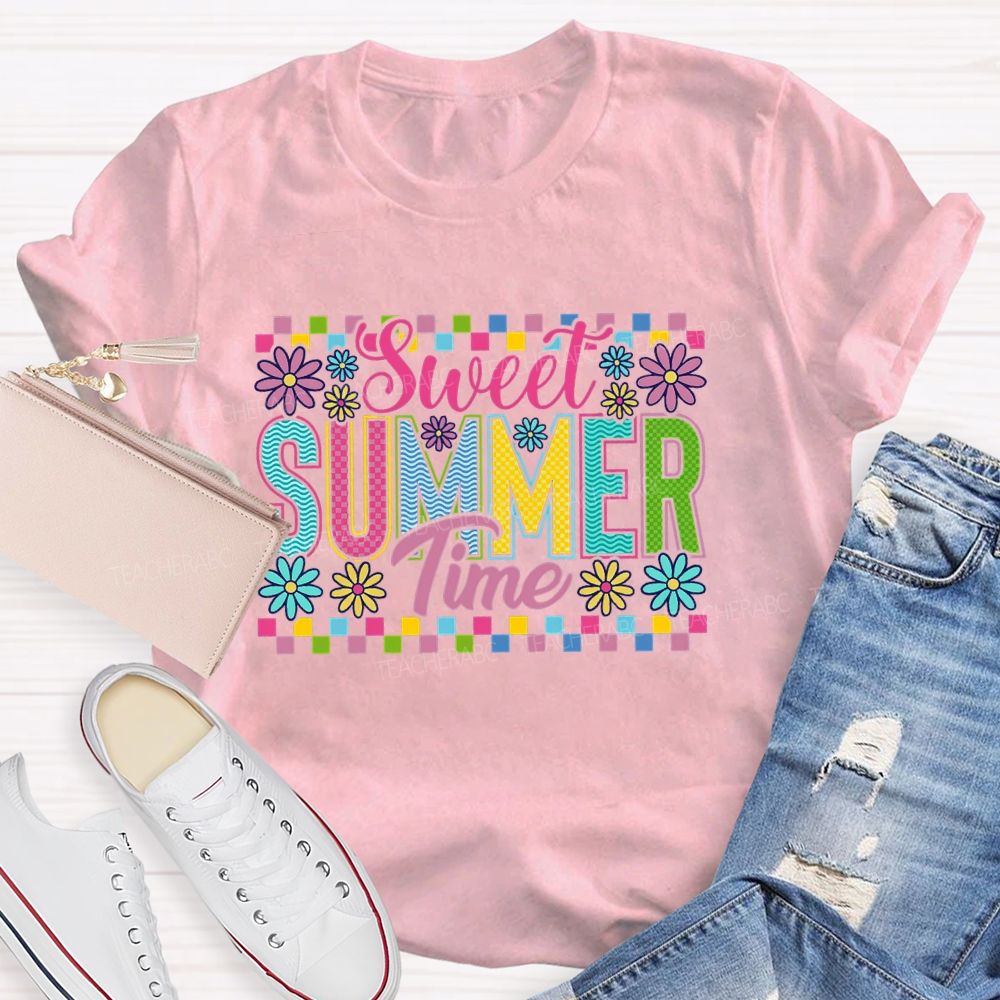 Sweet Summer Time Colorful Plaid Teacher T-shirt