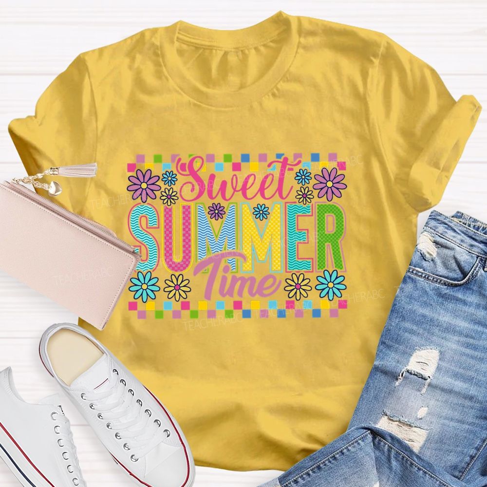 Sweet Summer Time Colorful Plaid Teacher T-shirt