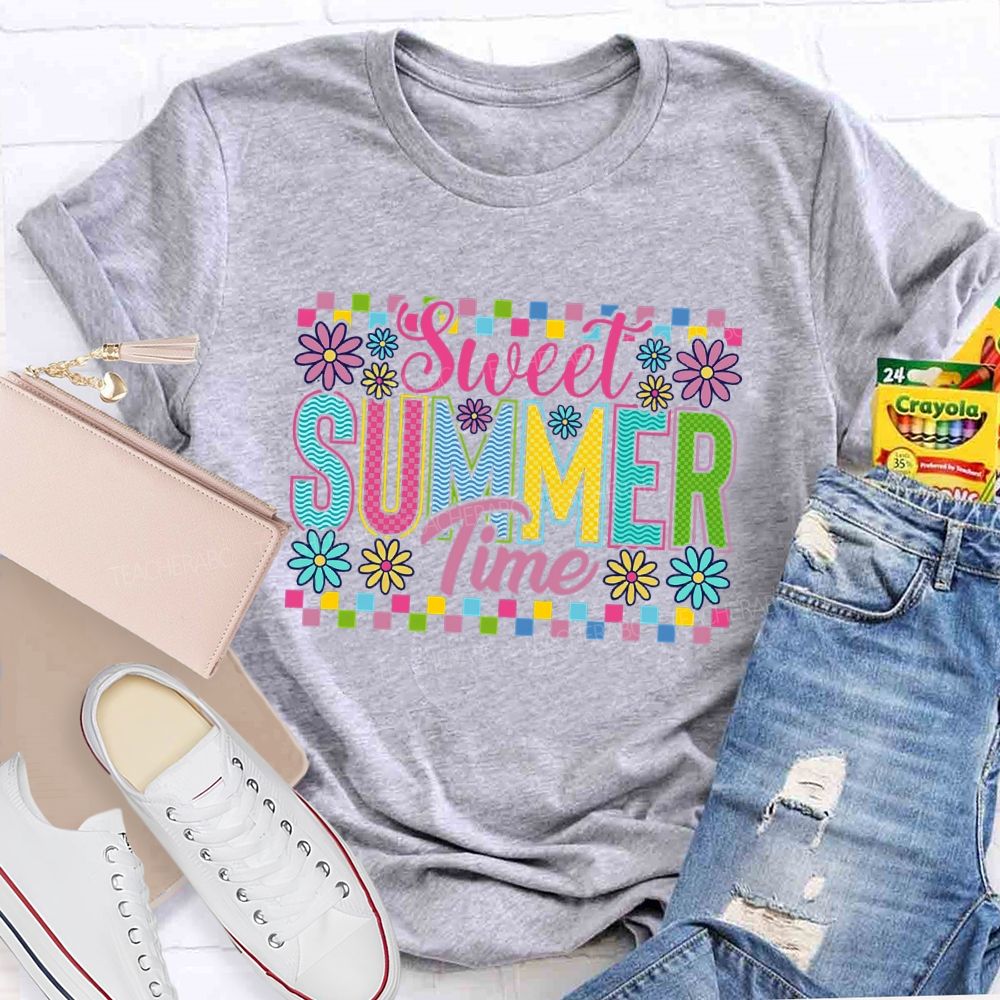 Sweet Summer Time Colorful Plaid Teacher T-shirt