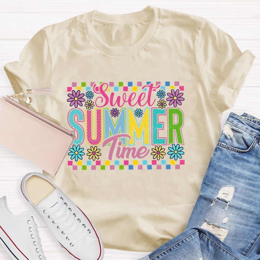 Sweet Summer Time Colorful Plaid Teacher T-shirt