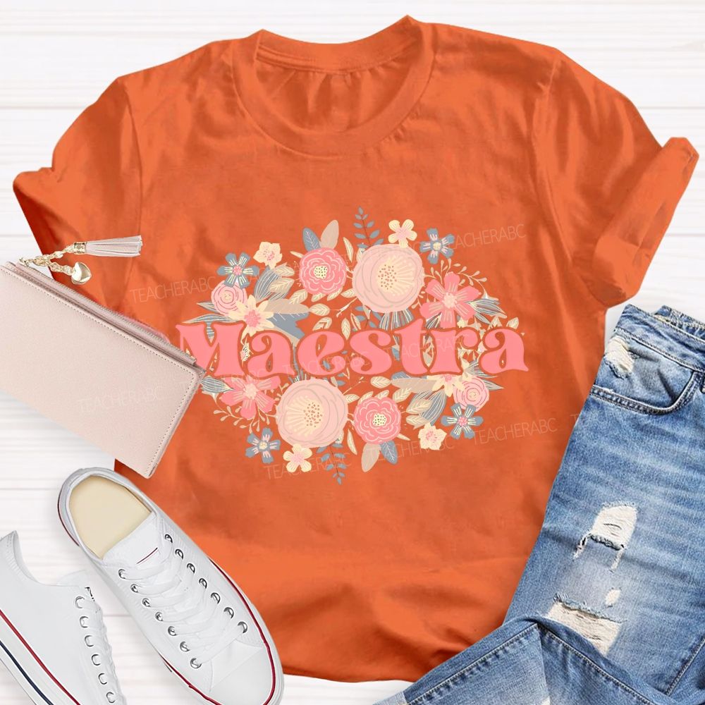 Maestra Graphics Flowers Teacher T-shirt