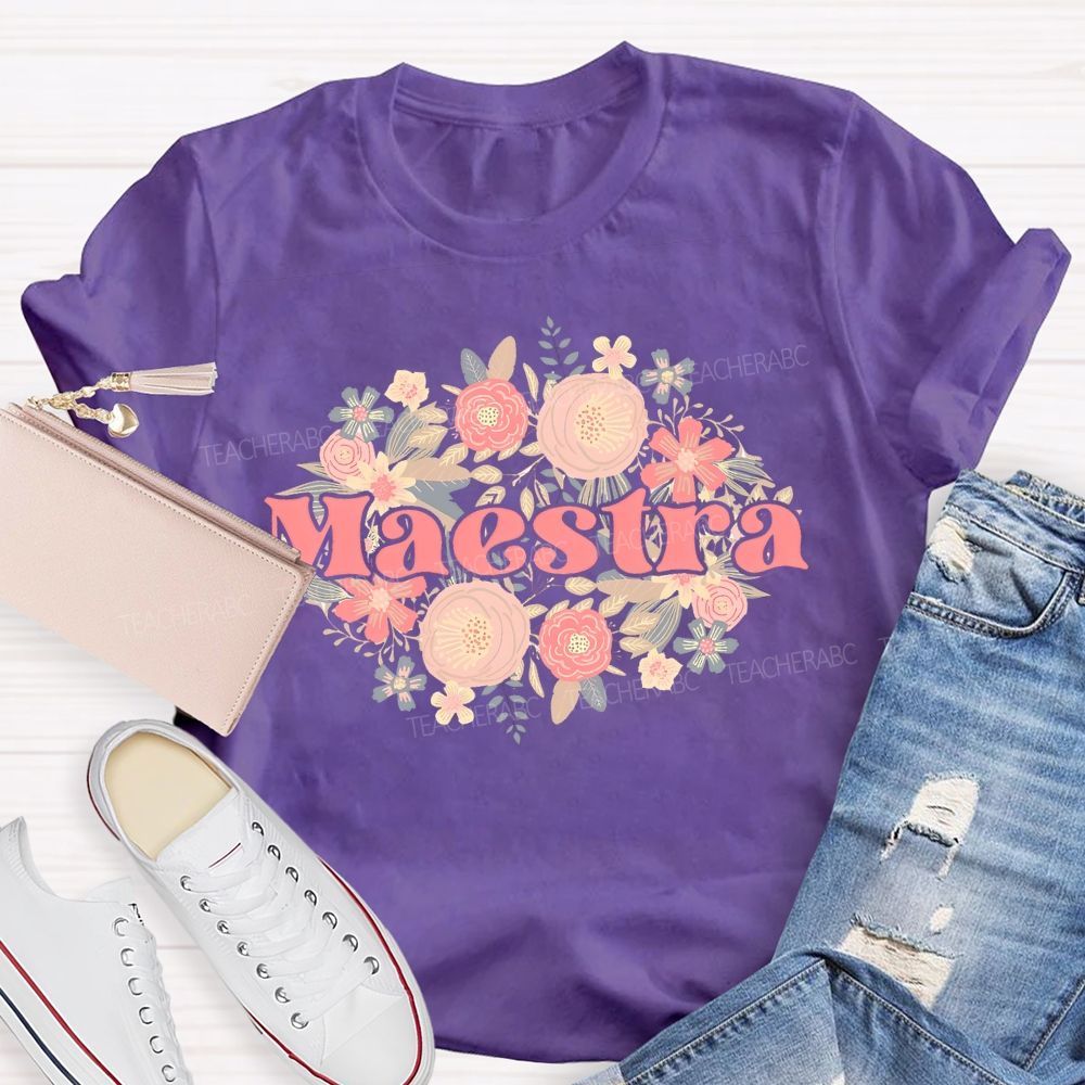 Maestra Graphics Flowers Teacher T-shirt