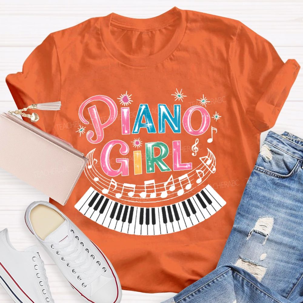 Piano Girl Graphic Teacher T-shirt