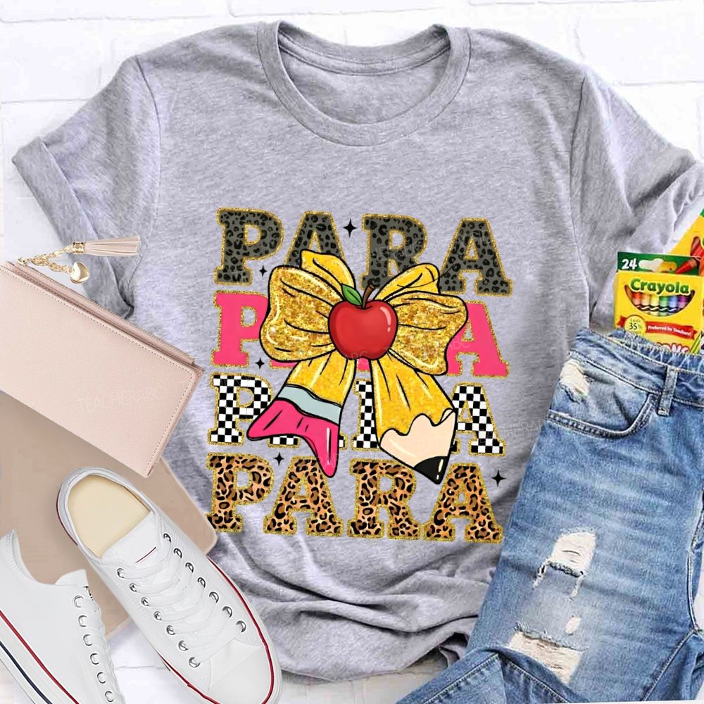 Para Leopard Print Letters Bow Teacher T-shirt