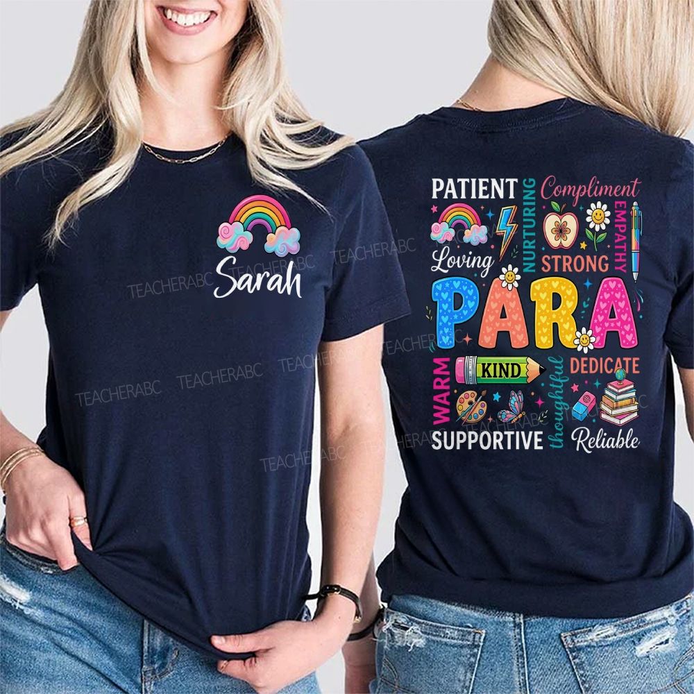Personalized Name Para Patient Strong Kind Supportive Rainbow Double Printed T-shirt