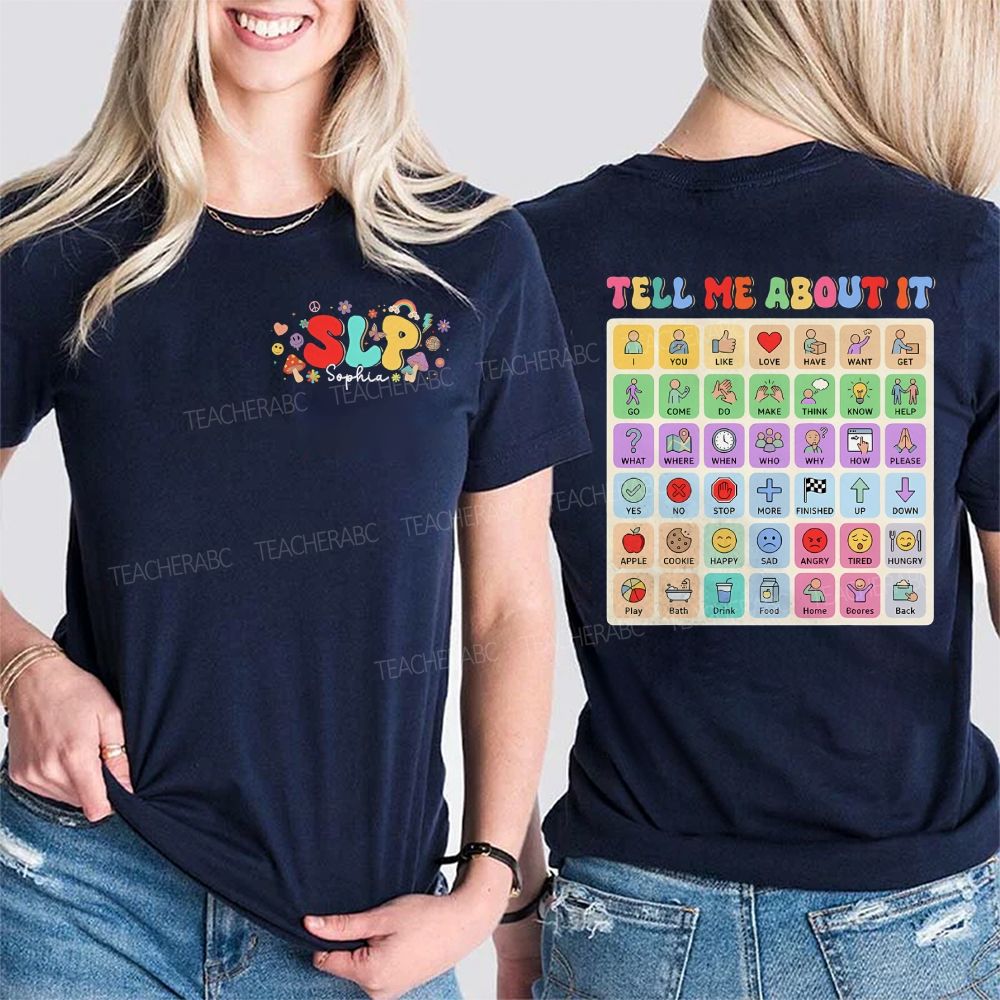 Personalized Name Slp Teal Me About It Double Printed T-shirt