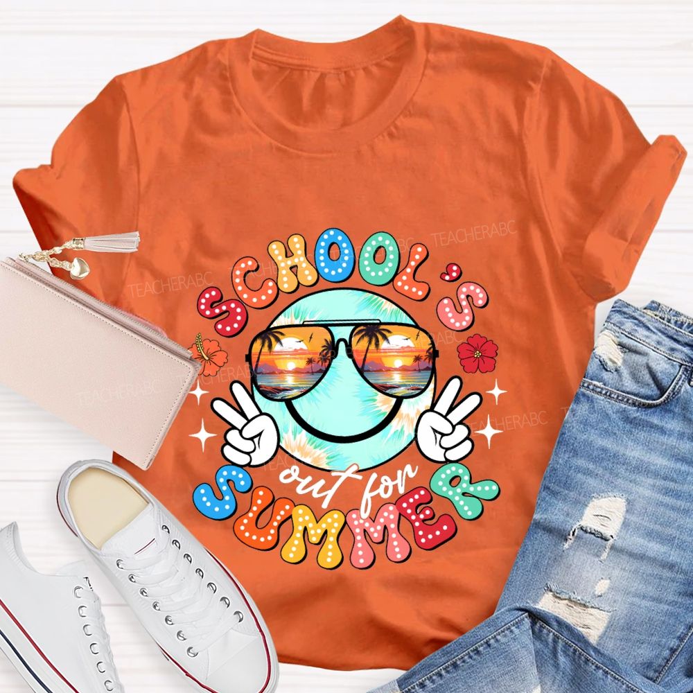 School'S Out For Summer Colorful Polka Dot Font Teacher T-shirt