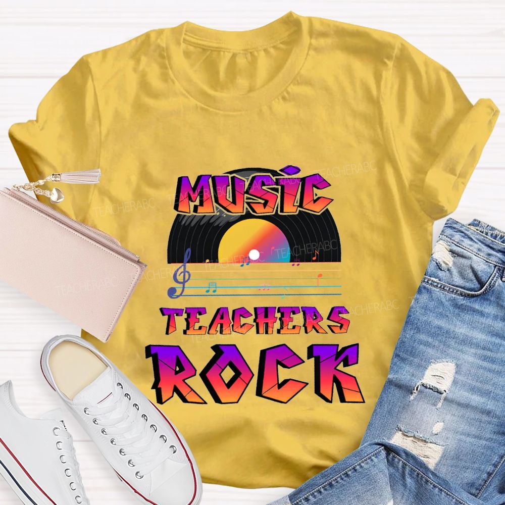 Music Teachers Rock And Musical Notes Teacher T-shirt