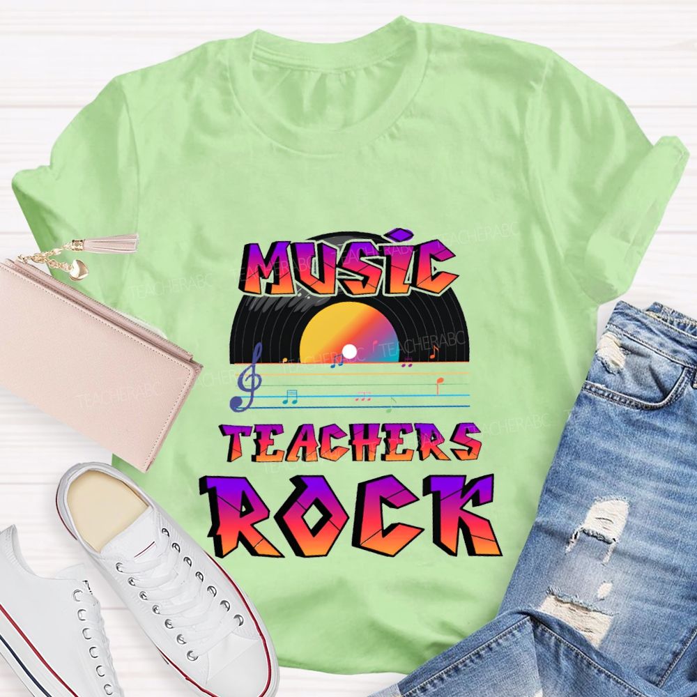 Music Teachers Rock And Musical Notes Teacher T-shirt