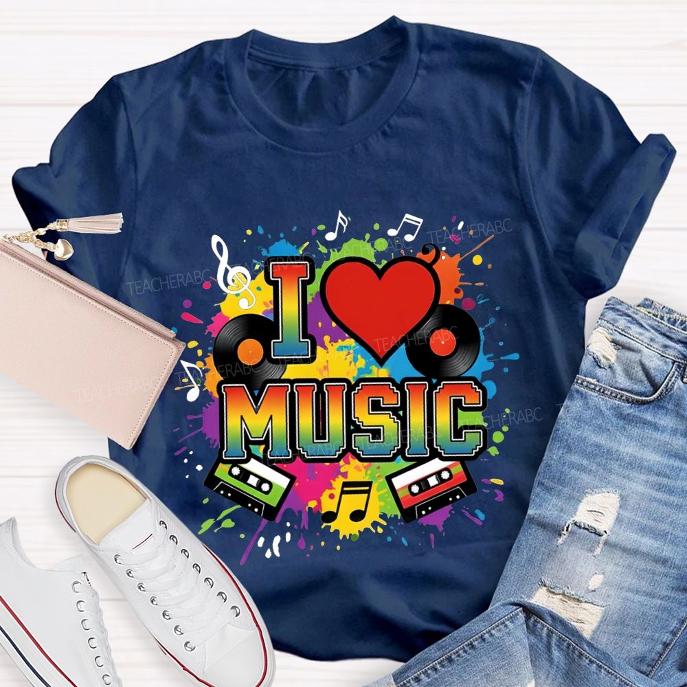 L Love Music Heart And Gradient Font Teacher T-shirt