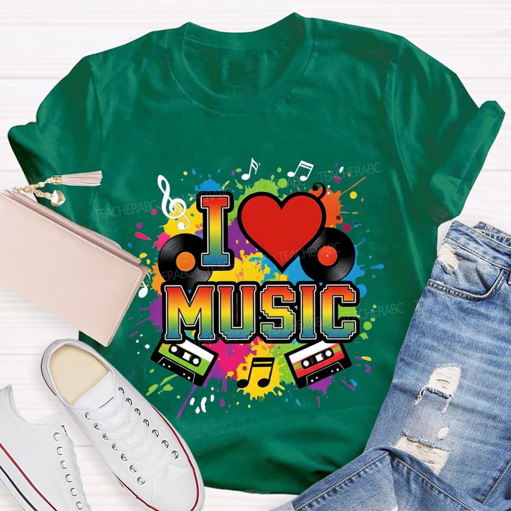 L Love Music Heart And Gradient Font Teacher T-shirt