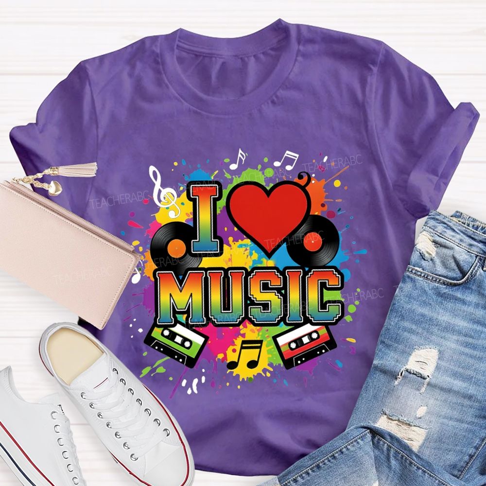 L Love Music Heart And Gradient Font Teacher T-shirt