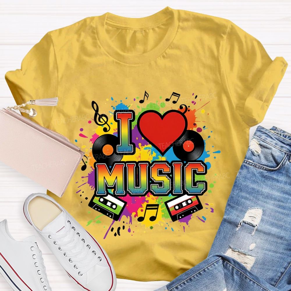 L Love Music Heart And Gradient Font Teacher T-shirt