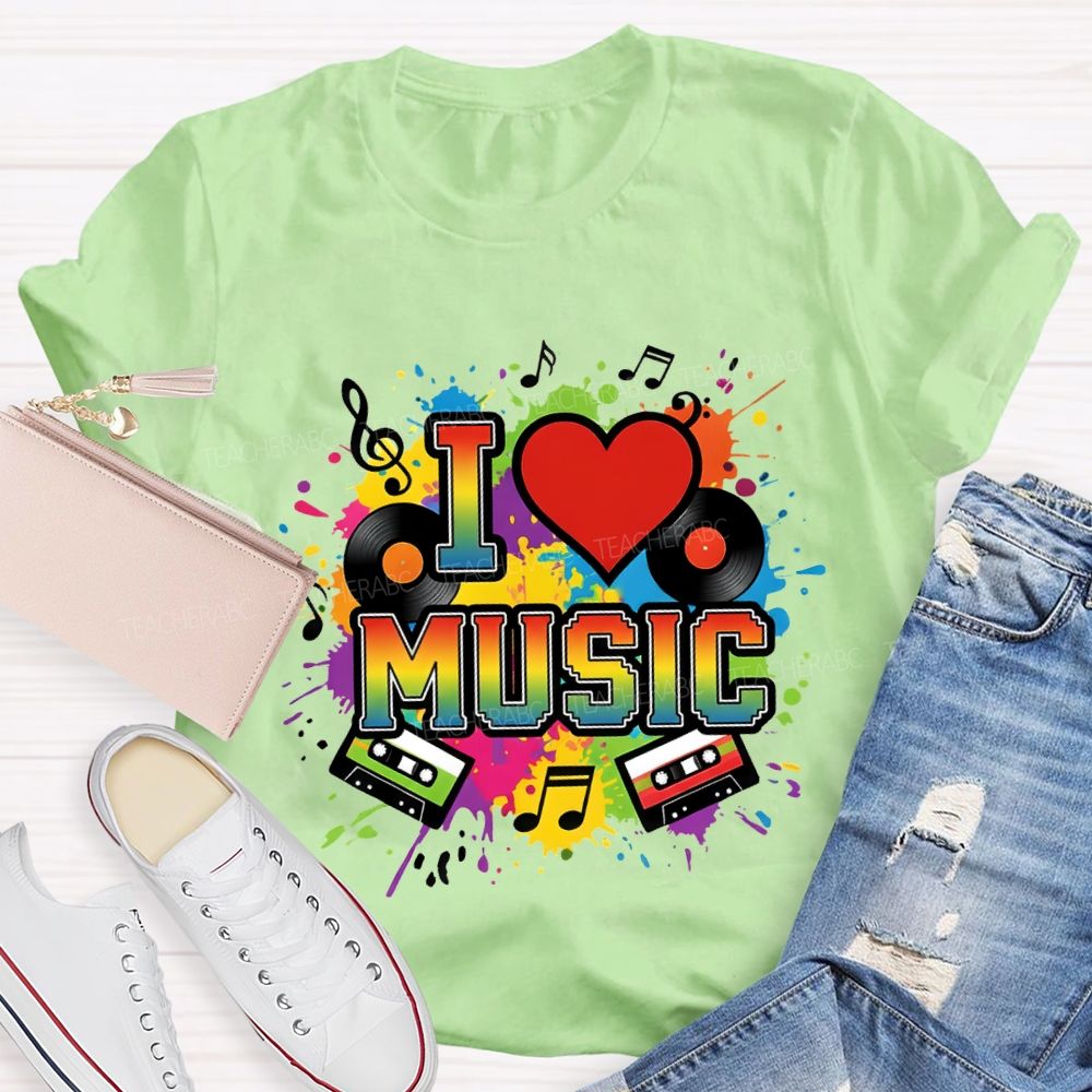 L Love Music Heart And Gradient Font Teacher T-shirt