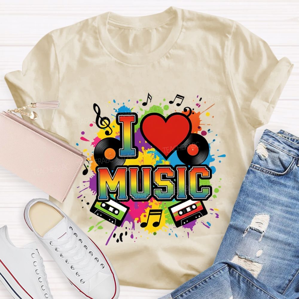 L Love Music Heart And Gradient Font Teacher T-shirt