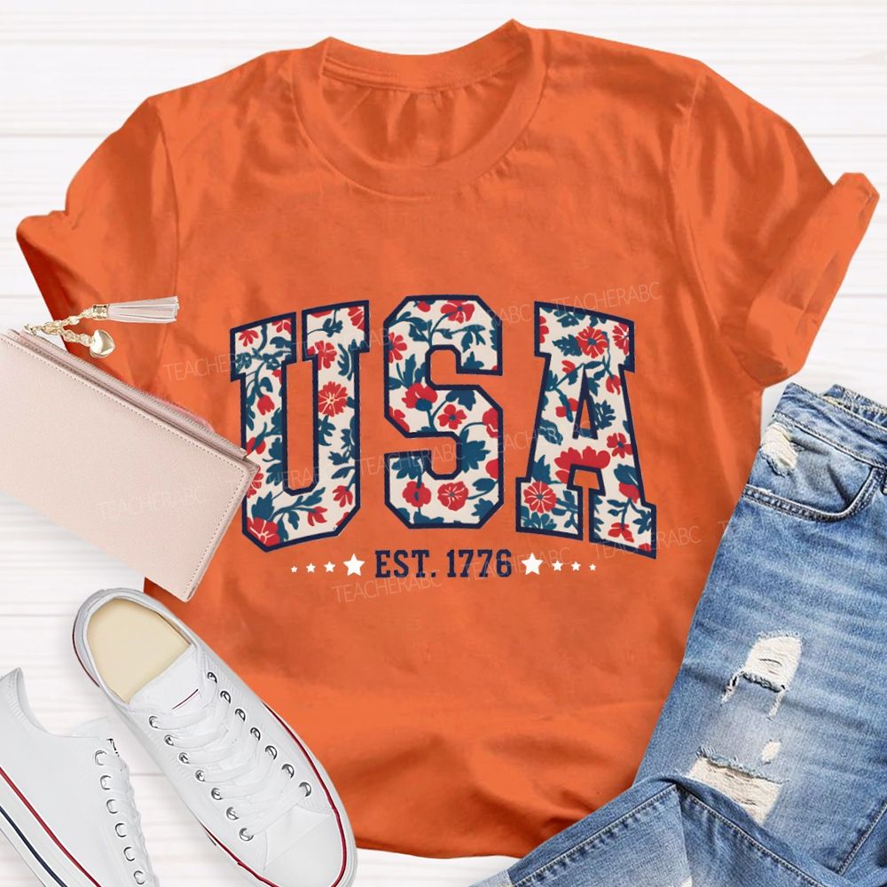 Usa Where Liberty Blooms Teacher T-shirt