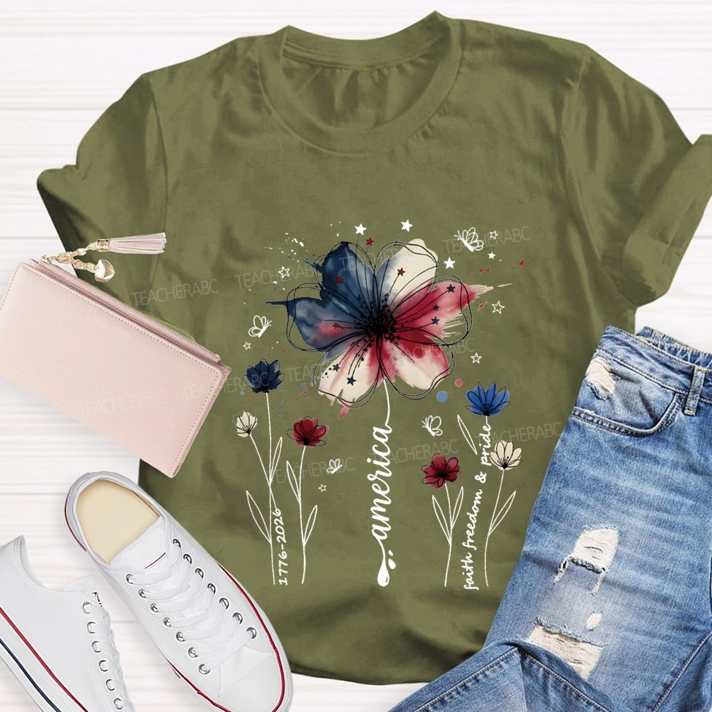 Blooming With Faith Freedom And American Pride T-shirt