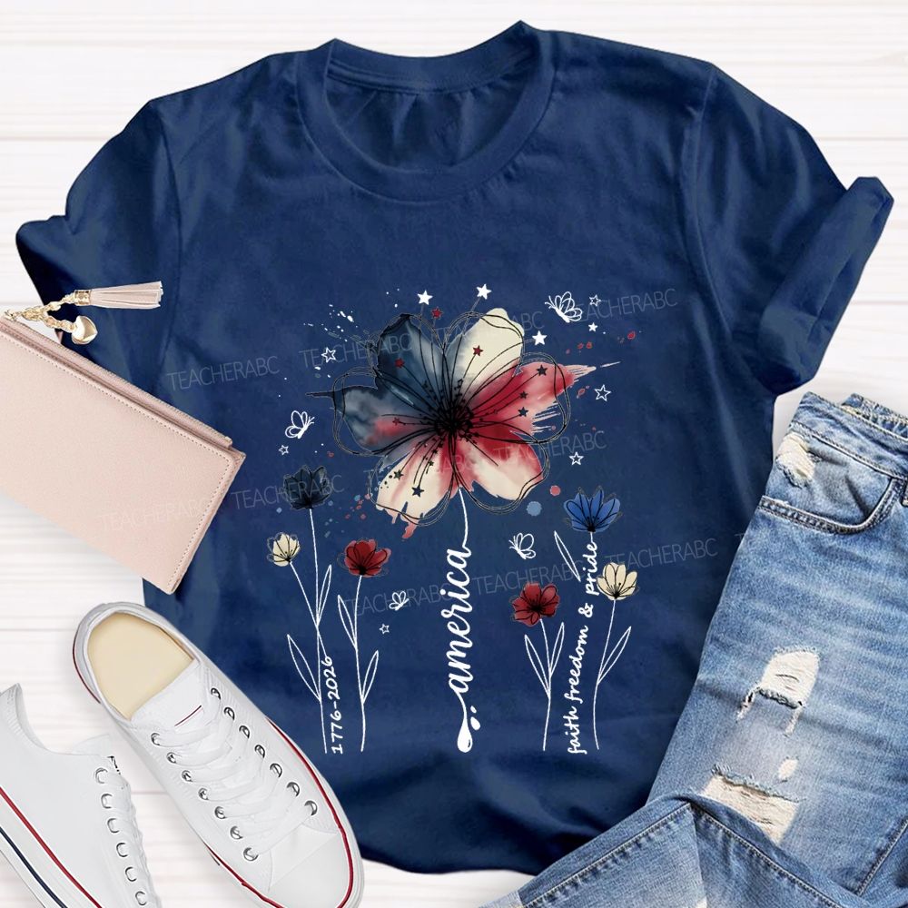 Blooming With Faith Freedom And American Pride T-shirt