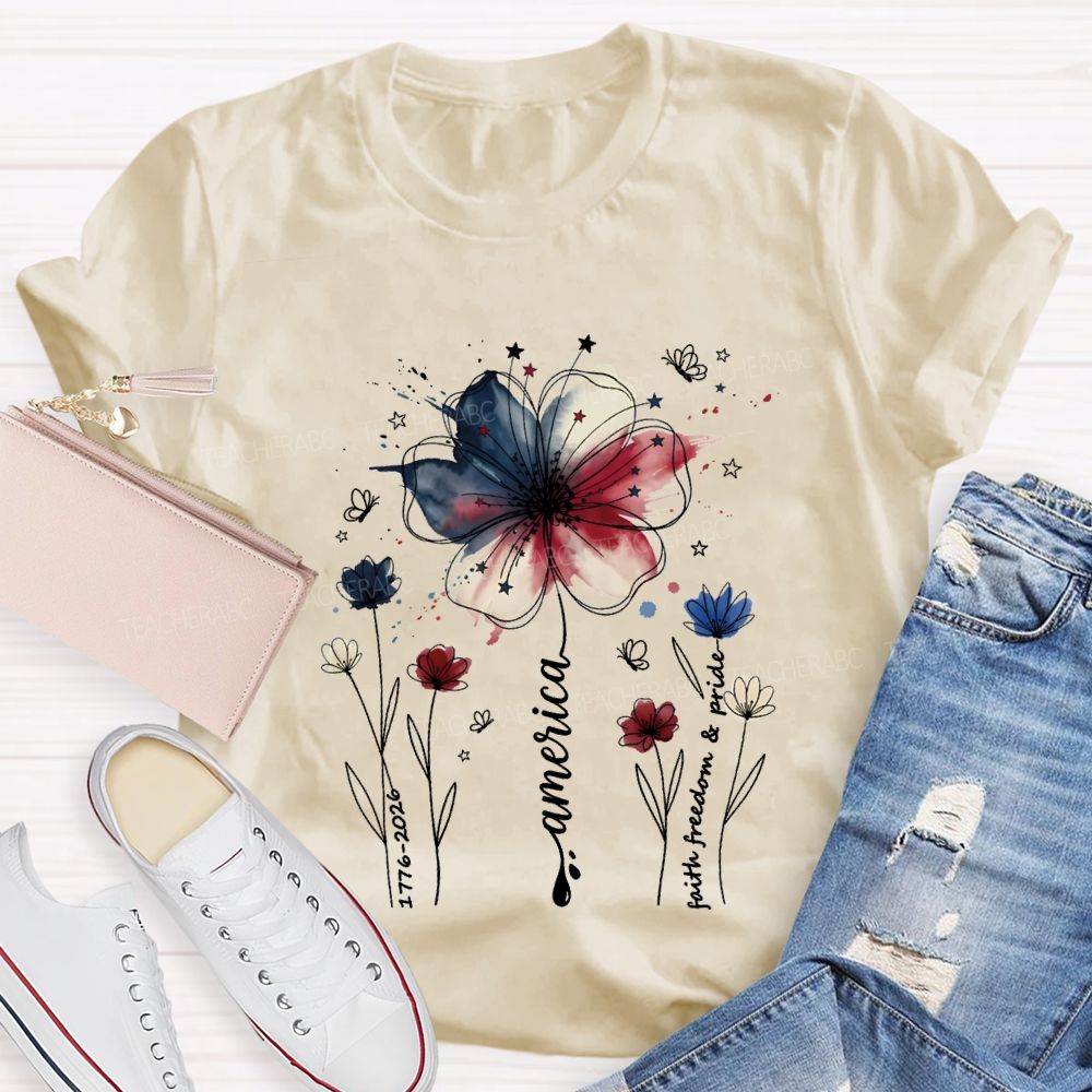 Blooming With Faith Freedom And American Pride T-shirt