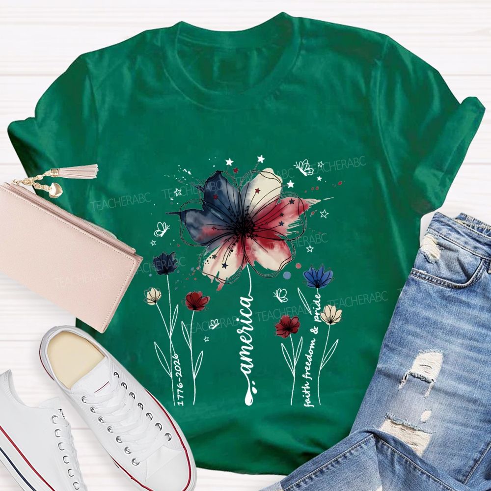 Blooming With Faith Freedom And American Pride T-shirt