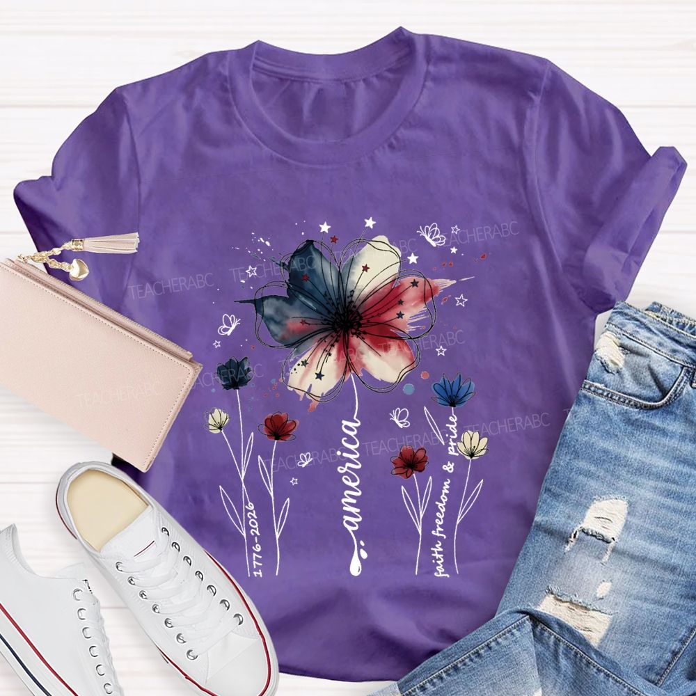 Blooming With Faith Freedom And American Pride T-shirt
