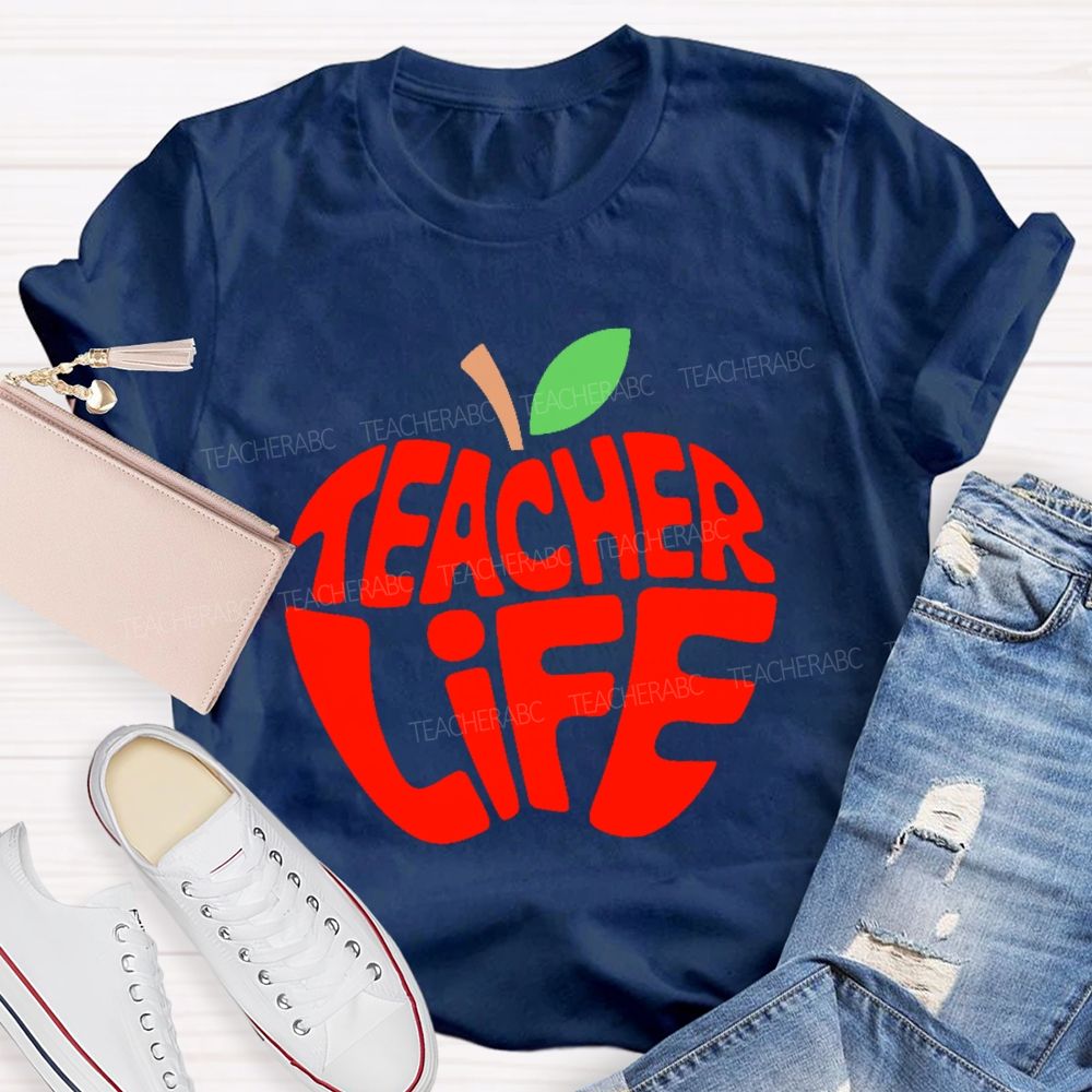 Teacher Life Apple Pattern Teacher T-shirt