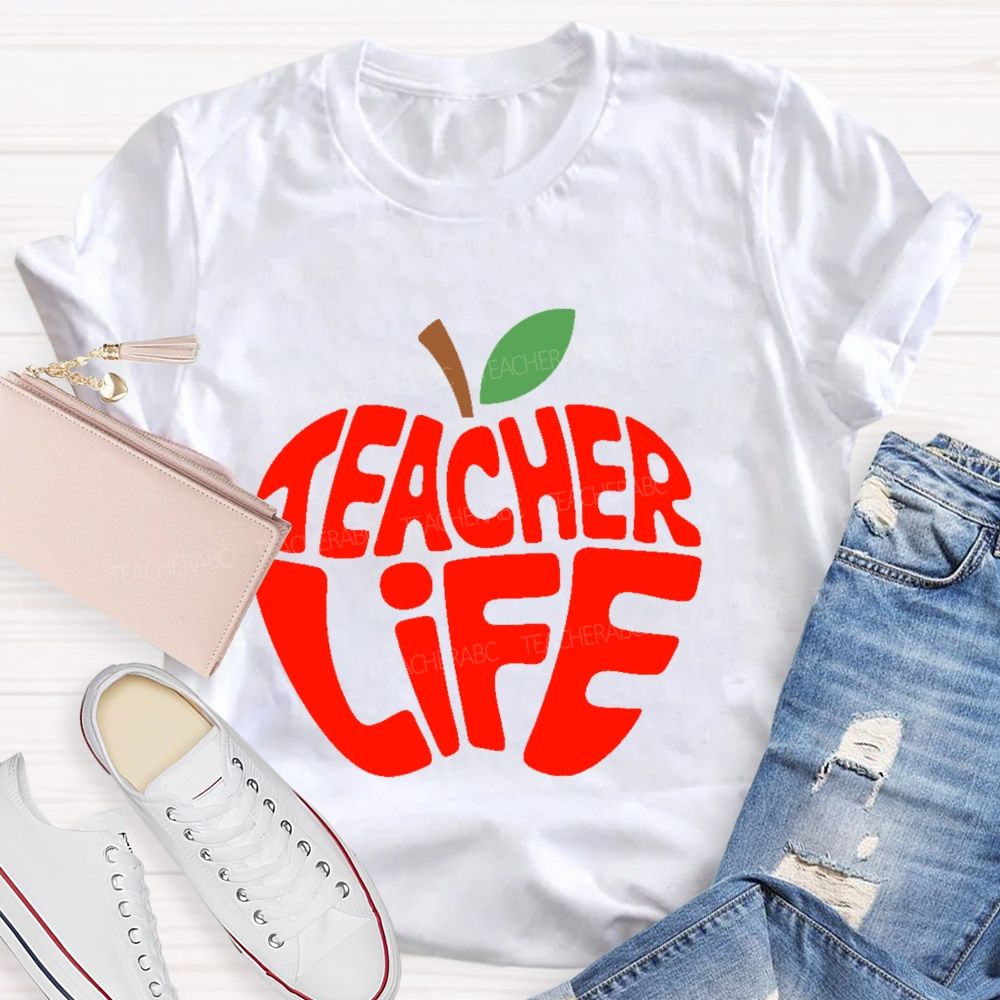 Teacher Life Apple Pattern Teacher T-shirt