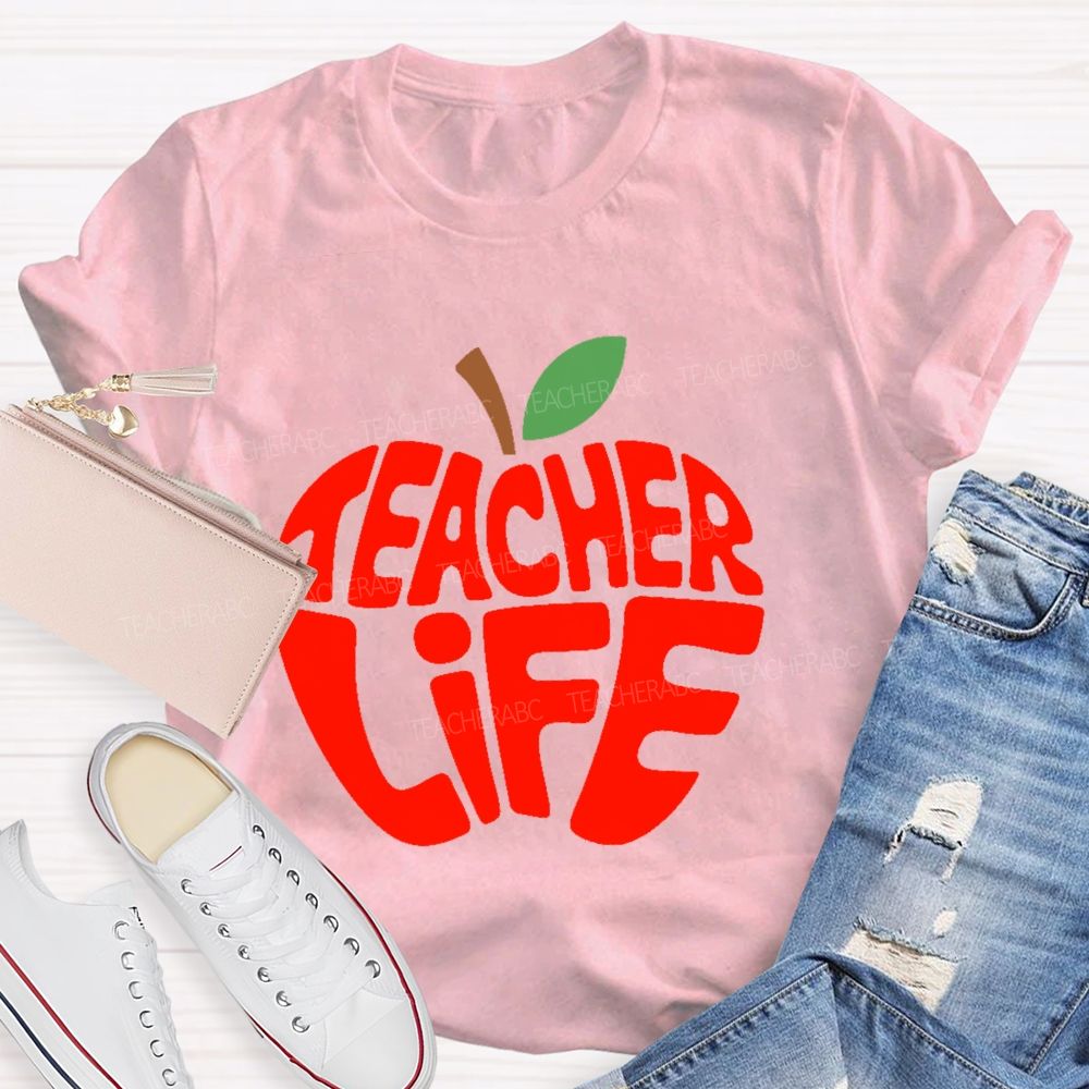 Teacher Life Apple Pattern Teacher T-shirt