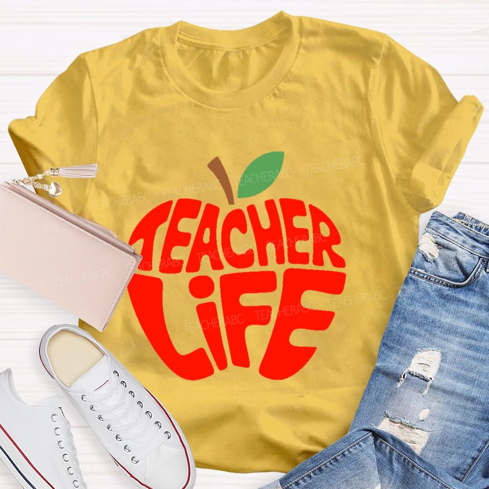 Teacher Life Apple Pattern Teacher T-shirt