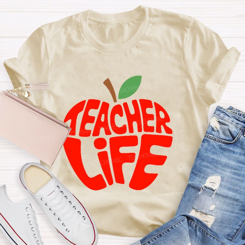 Teacher Life Apple Pattern Teacher T-shirt