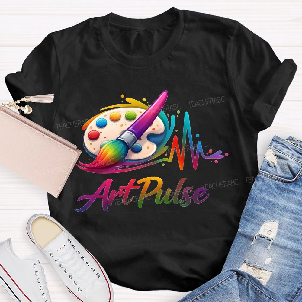 Art Pulse Colored Brushes And Coloring Palettes Teacher T-shirt