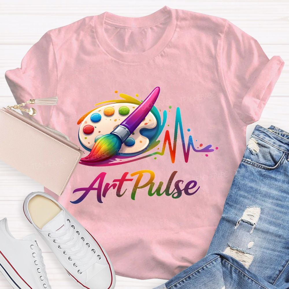 Art Pulse Colored Brushes And Coloring Palettes Teacher T-shirt