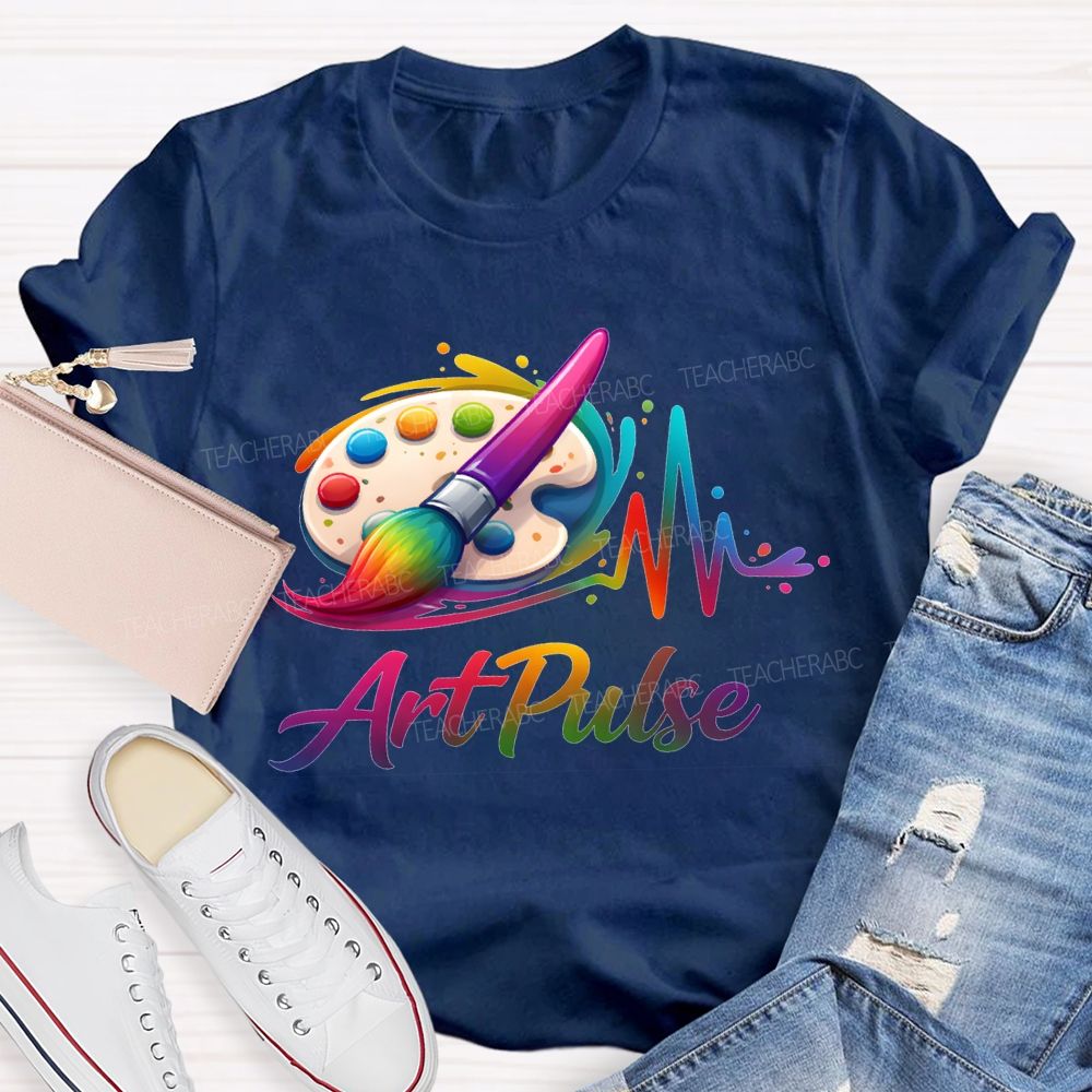 Art Pulse Colored Brushes And Coloring Palettes Teacher T-shirt
