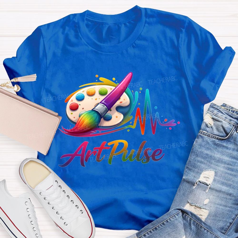 Art Pulse Colored Brushes And Coloring Palettes Teacher T-shirt
