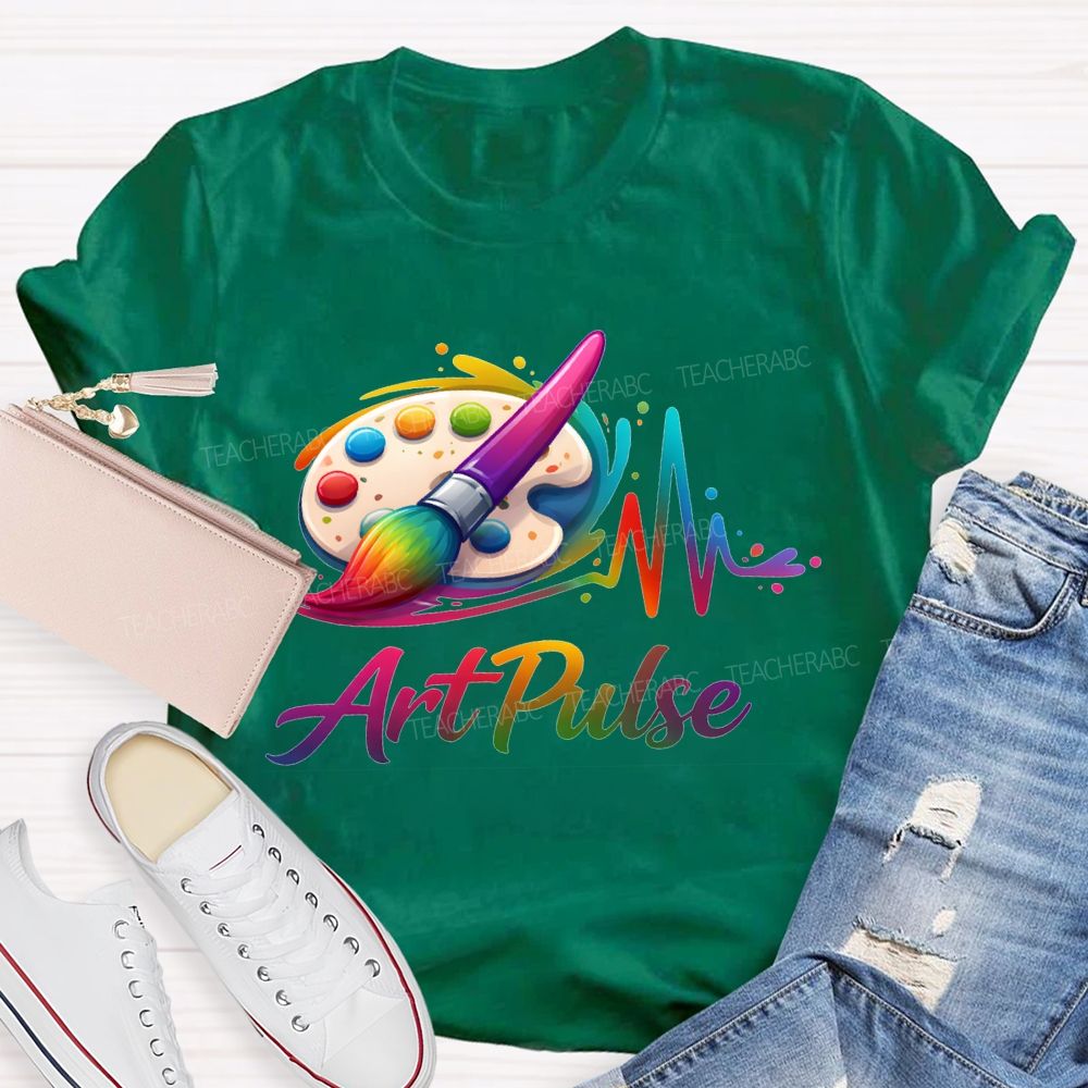 Art Pulse Colored Brushes And Coloring Palettes Teacher T-shirt