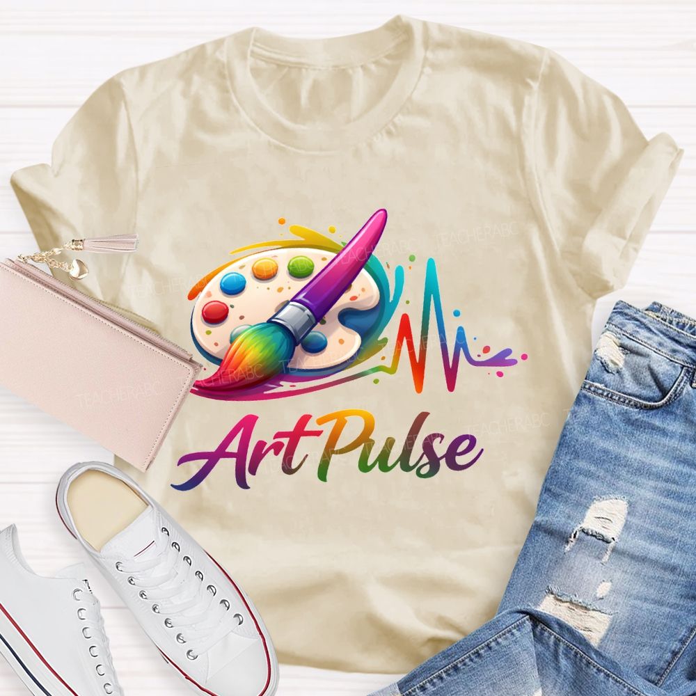 Art Pulse Colored Brushes And Coloring Palettes Teacher T-shirt