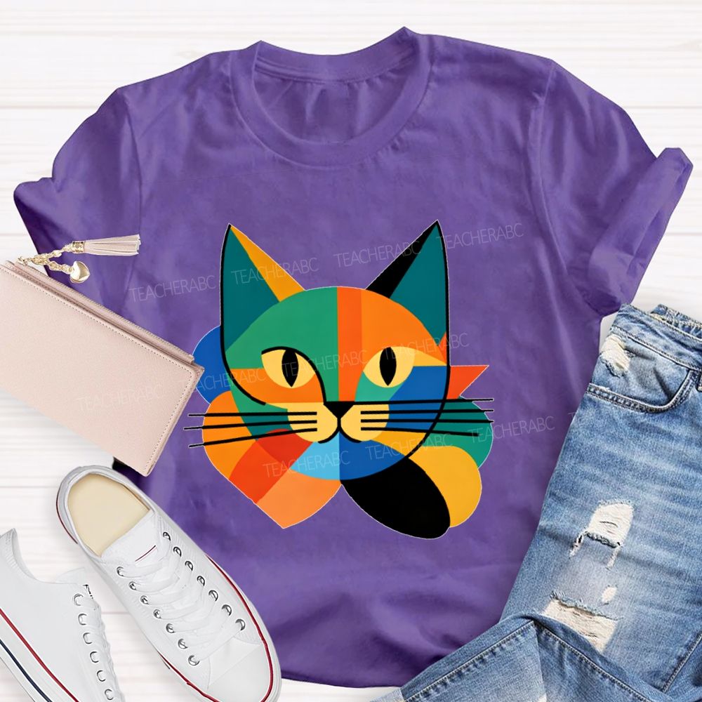 Colorful Cat Pattern Art Teacher T-shirt