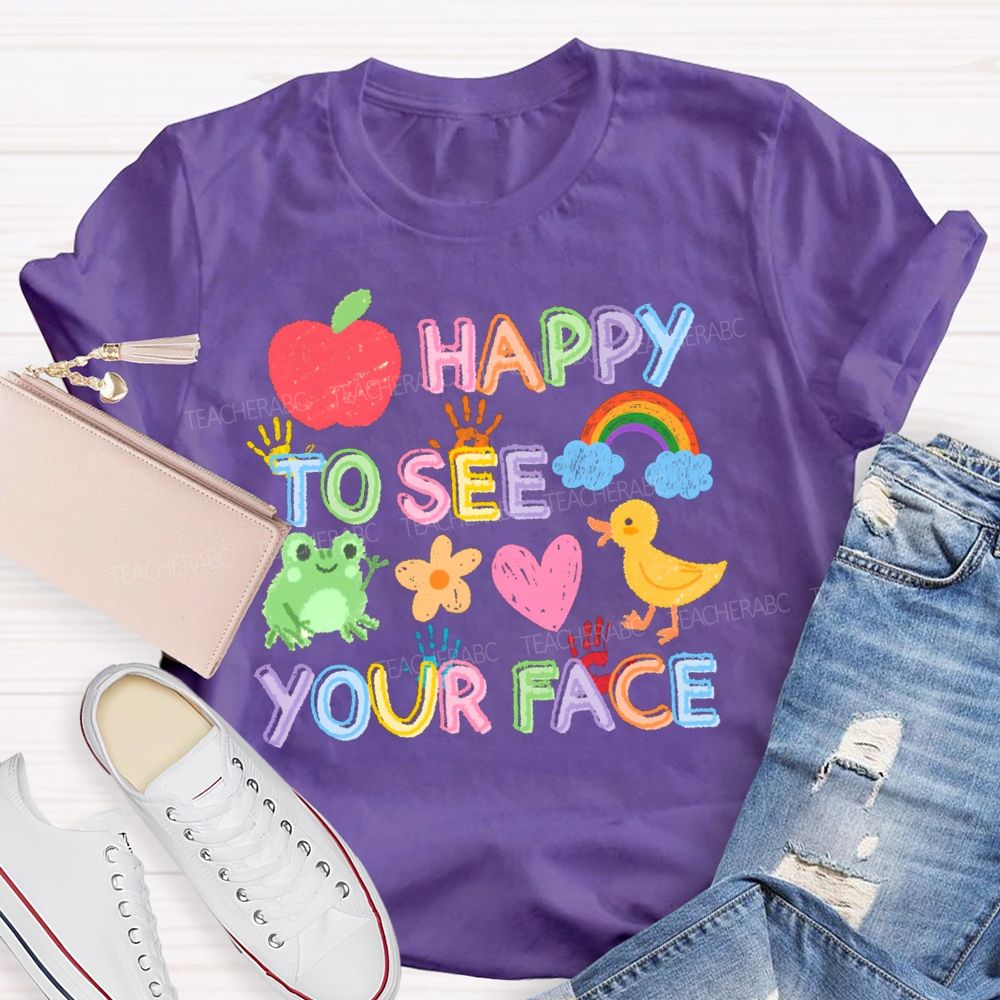 Happy To See Your Face Apple Back To School Teacher T-Shirt
