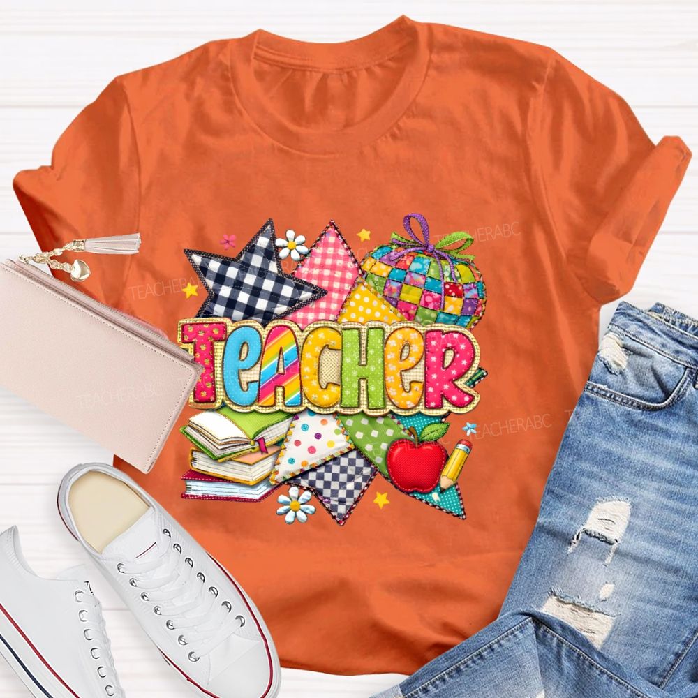 Teacher Star Pattern Apple Teacher T-shirt