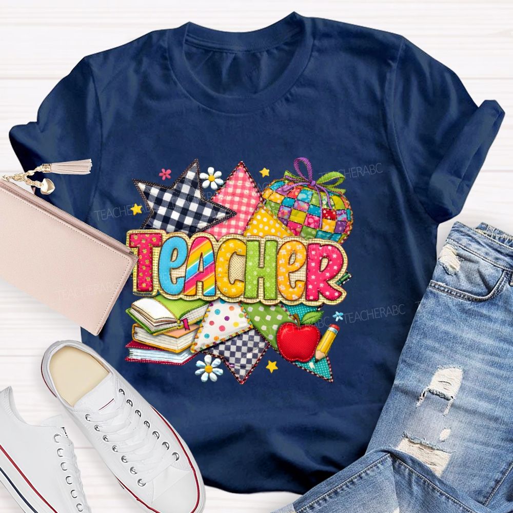 Teacher Star Pattern Apple Teacher T-shirt