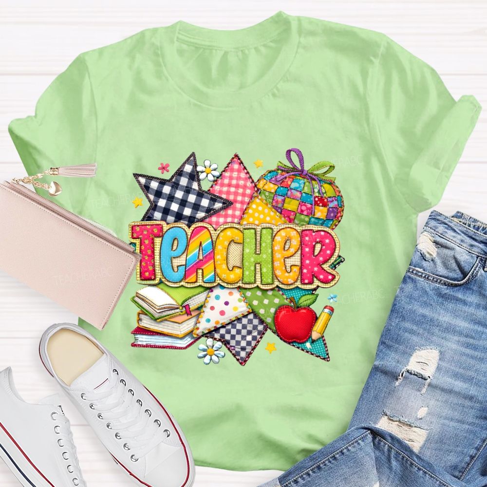 Teacher Star Pattern Apple Teacher T-shirt
